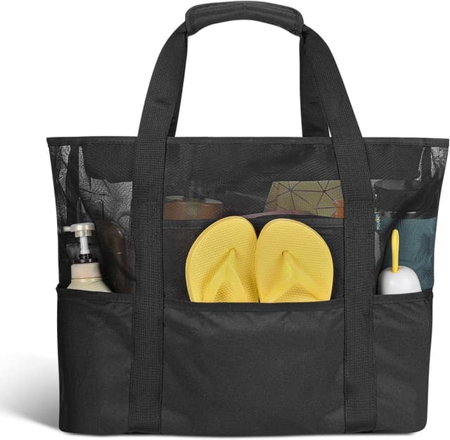 Detalle de XXL Strandtasche für Damen: Strandtasche XXL Familie mit Reißverschluss, 9 Fächer (ca. 35 Liter), 47×20,5×34,5 cm