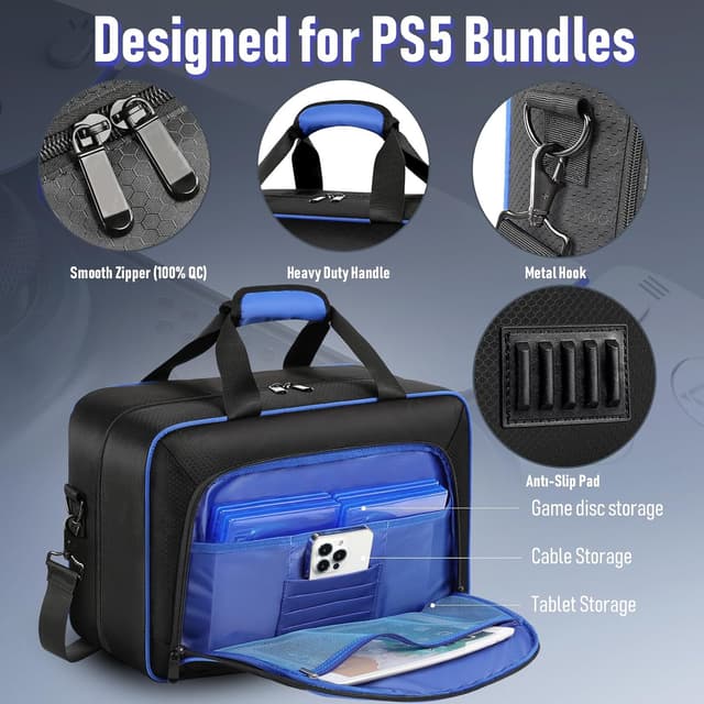 Detalle de COMECOI Carrying Case for PS5 (Travel Bag for PS5 Disk/Digital, Controllers & Accessories)
