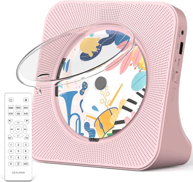 Detalle de Greadio Portable CD Player with Bluetooth 5.0, FM Radio, AUX & USB (Pink)
