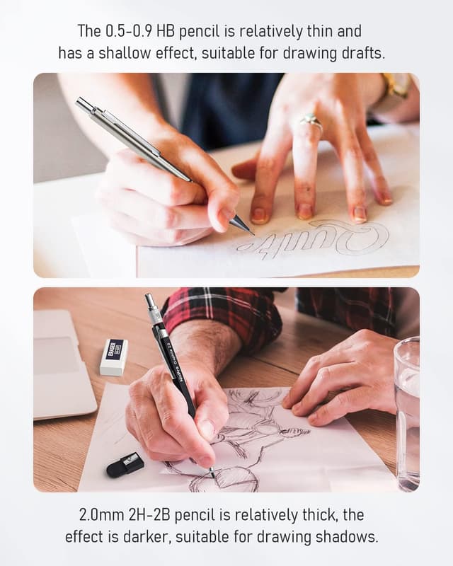 Detalle 2 de Nicpro Druckbleistifte Set 6 Stück 4 Stärken ✏