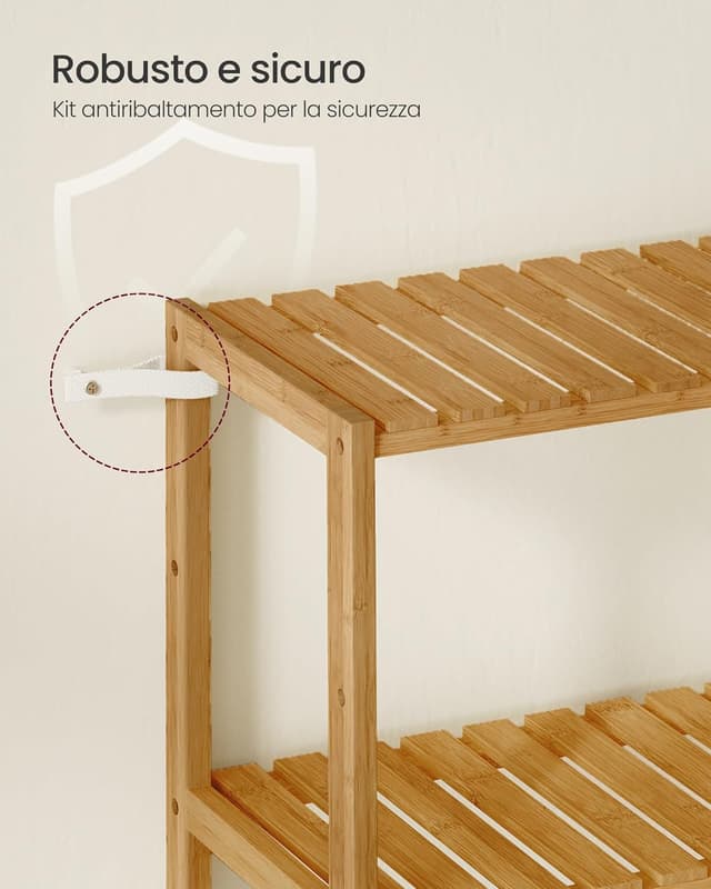 Detalle de SONGMICS Scaffale portaoggetti in bambù con 6 ripiani regolabili BCB036Y01, 26 x 60 x 160,9 cm