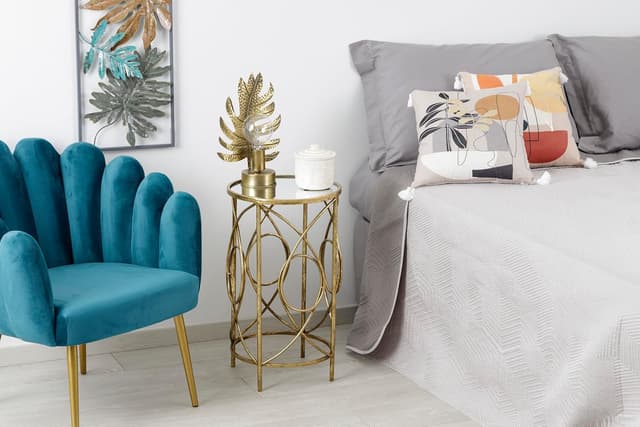 Detalle de Baroni Home Tavolino cilindrico basso da caffè con ripiano a specchio e struttura in metallo oro, 35x60 cm