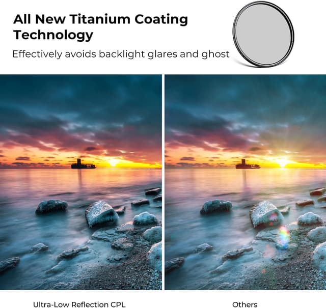 Detalle de K&F CONCEPT 46mm Polarising Filter (CPL) Nano-X Series — Ultra Low Reflection for clearer colour