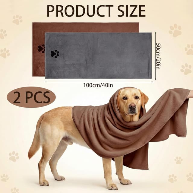 Detalle de 2-Pack Microfibre Dog Towels (39.5x20in) – Super Absorbent, Quick-Dry Pet Bath Towels