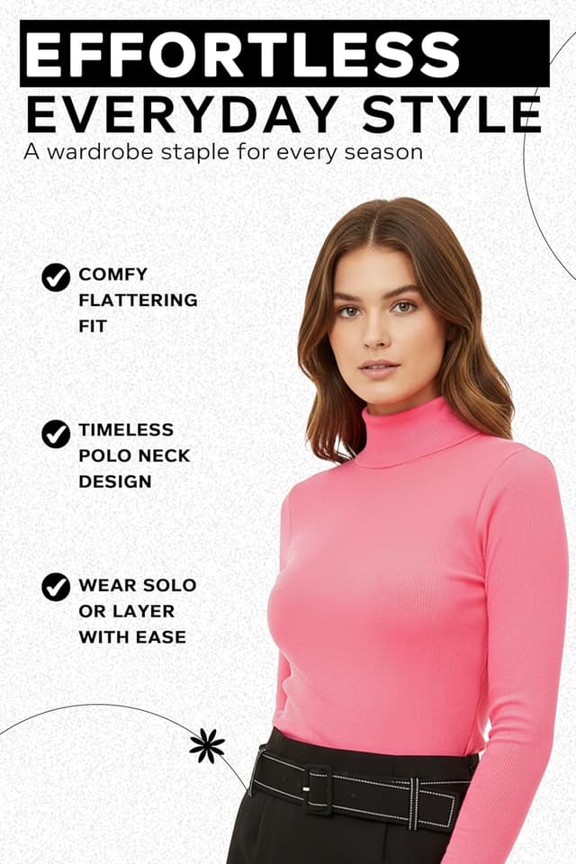 Detalle de Re Tech UK women’s ribbed cotton polo neck jumper tunic top (long sleeve, turtle roll neck)