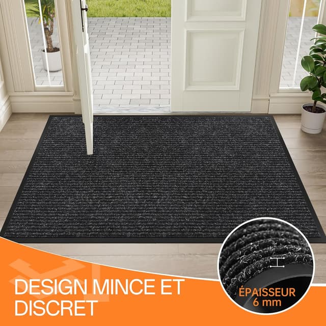 Detalle de HOMEK Paillasson d’extérieur pour entrée 60 x 180 cm noir – grand tapis anti-boue et anti-humidité