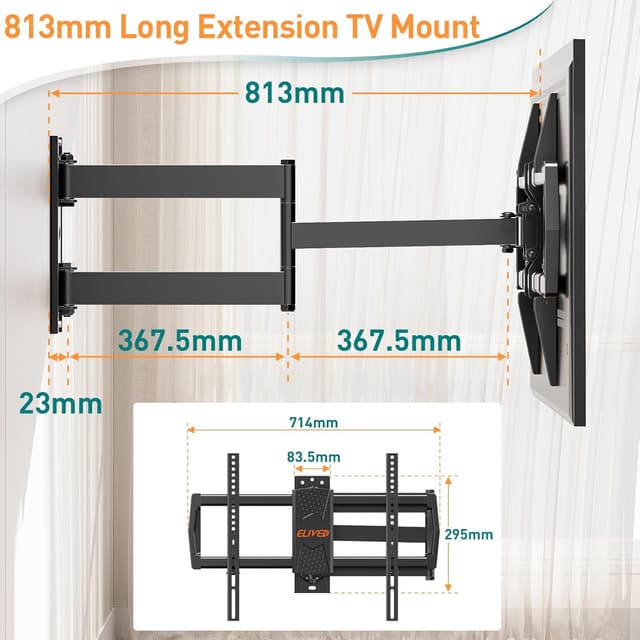 Thumbnail 6 de ELIVED EV1036 support mural TV extra long à bras articulé (813 mm), VESA 600 x 400, jusqu’à 45 kg