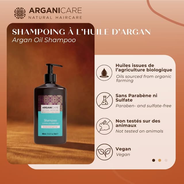 Detalle de Arganicare Gamma Argan Shampoo nutriente e idratante con olio di argan biologico da 400 ml