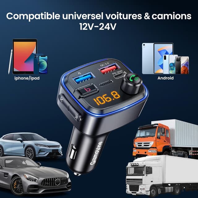 Thumbnail 6 de Gizmovine Emetteur Bluetooth Voiture FM USB PD 30W