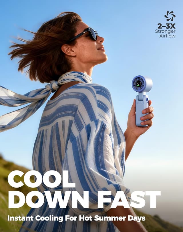 Detalle de Diveblues JetForce — ventilateur portable à main 3-en-1, 5 vitesses, batterie rechargeable