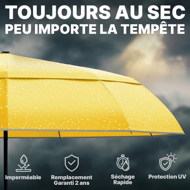 Thumbnail 6 de Royal Walk Parapluie de poche automatique jaune avec double toit coupe-vent (L)