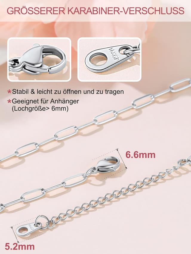 Detalle de FOCALOOK Gliederkette Damen aus 316L Edelstahl – Trombone-/Büroklammer-Kettenglieder, 3 mm breit