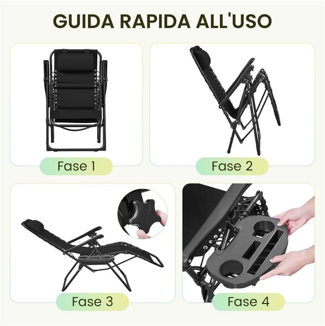 Detalle de Yaheetech Set di 2 sedie a sdraio pieghevoli a gravità zero con vassoio rimovibile, nero
