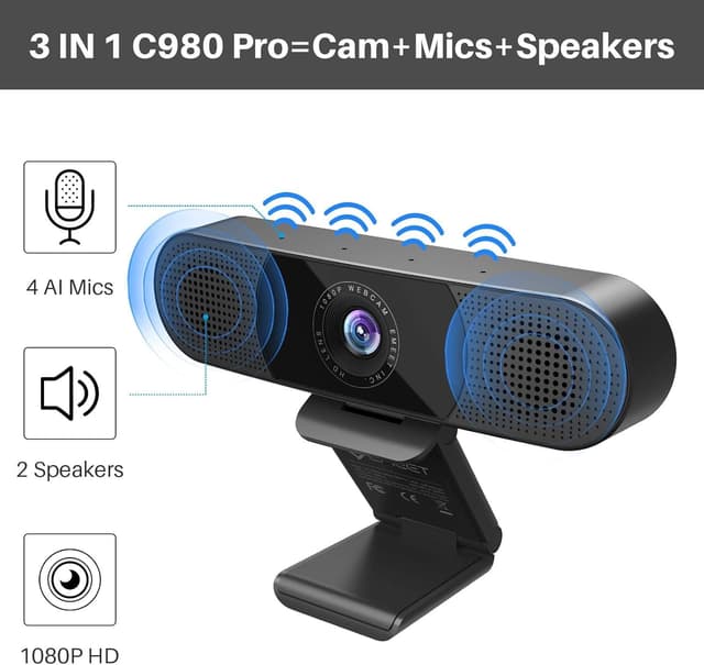 Detalle 2 de EMEET C980 Pro 3-in-1 1080P Webcam (Wide Angle) with Microphone and Speaker