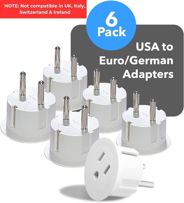 Detalle de OREI USA to Europe Plug Adapter (Type E/F Schuko) — Travel Plug Converter, 6-Pack for Germany & France