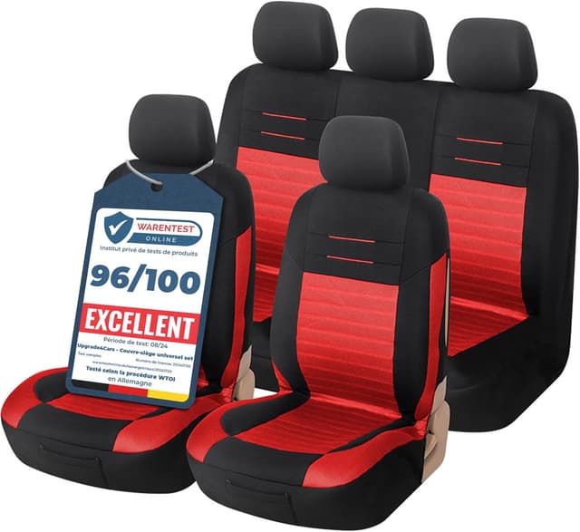 Detalle de upgrade4cars Housse de siège voiture universelle noir et rouge (ensemble avant/arrière)
