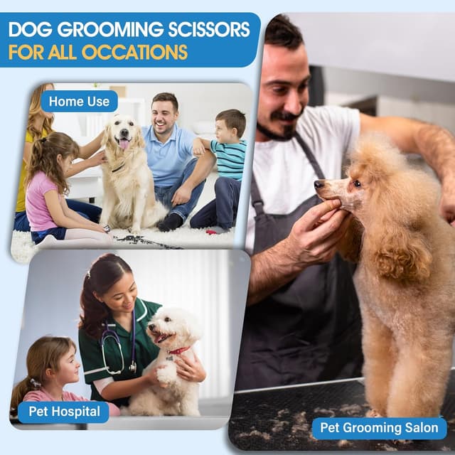 Detalle de Set di forbici professionali JASON 6 in 1 per toelettatura cane e gatto, oro rosa