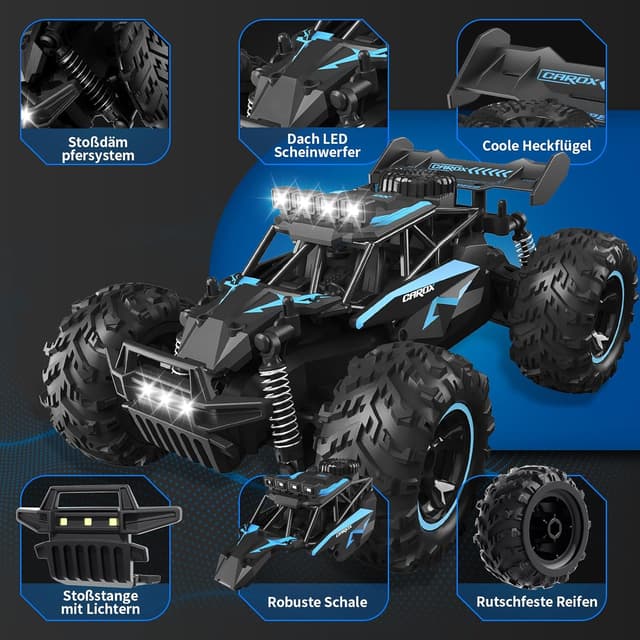 Detalle 2 de Carox ferngesteuertes Auto (2,4 GHz, 25 km/h) 1:18 Offroad-Monstertruck mit LED