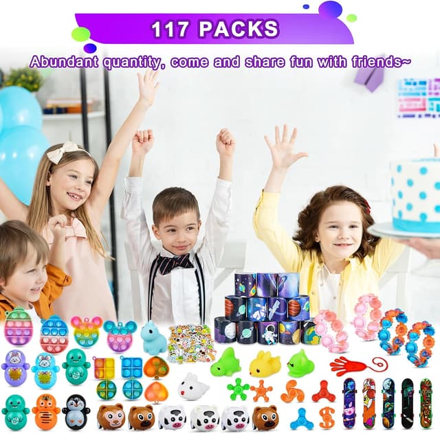 Detalle de OdiuK 117pcs Pop Fidget Toys Set for Party Favours, Classroom Rewards & Stress Relief