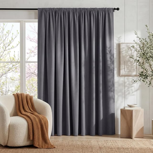 Detalle de PONY DANCE 90% blickdichter Thermovorhang mit Kräuselband für Schiene – H 245 x B 300 cm, Grau (1er Set)