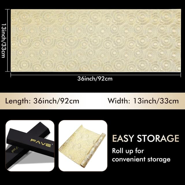 Detalle de FAVE goldener Tischläufer (90 cm) aus hitzebeständigem Vinyl mit Lochmuster-Dekor – für Hochzeit, Party & Deko