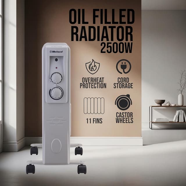 Thumbnail 5 de Belaco 2500W oil filled radiator heater 11-fin