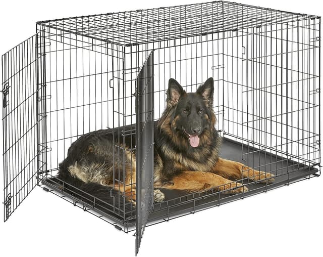 Detalle de New World Double Door Folding Metal Dog Crate (122 cm) with Leak-Proof Pan and Enhanced Security