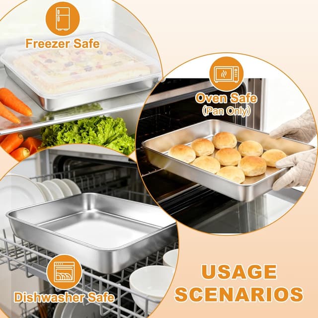 Detalle 2 de Blingco Stainless Steel Baking Pan with Lid (12⅓ x 9¾ x 2 in Deep) — 2 Rectangular Cake Pans + 2 Lids