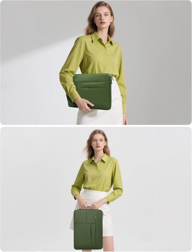 Detalle 2 de HYZUO Laptophülle 17–17,3 Zoll (45 x 34 x 3 cm) mit 3 Fronttaschen, Grasgrün