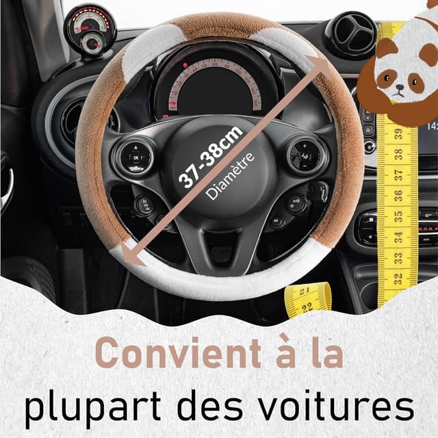 Detalle de Upgrade4cars couvre-volant en peluche marron et blanc (taille universelle 37-39 cm)