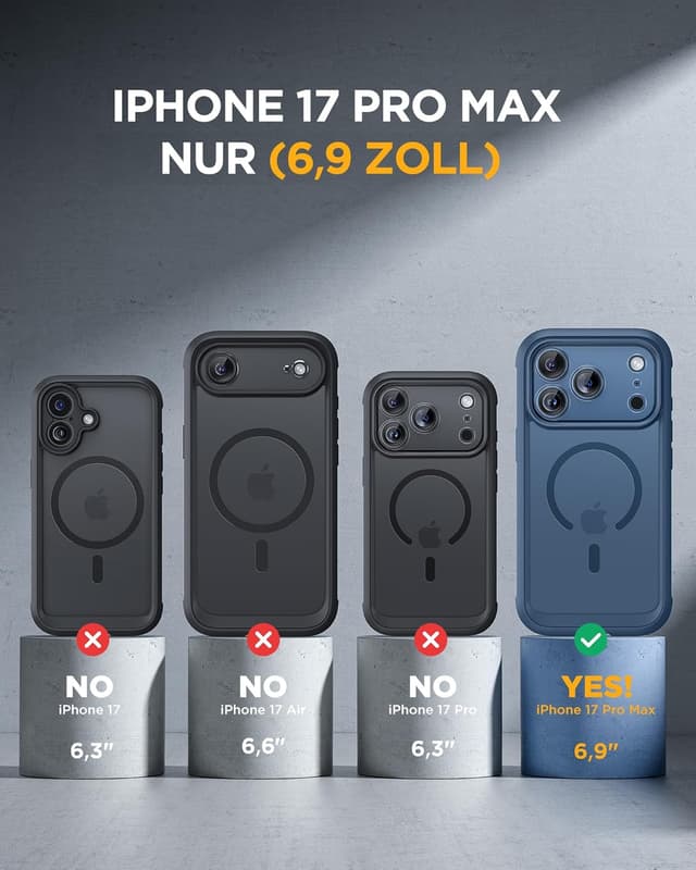 Detalle de Miracase Hülle für iPhone 17 Pro Max (6,9") mit MagSafe, 360° Stoßschutz – blau