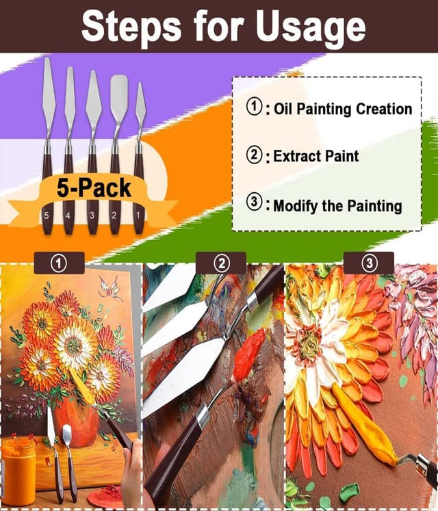 Thumbnail 6 de ROMINVIC Strukturpaste & Spachtel-Set (11-teilig) für Acrylmalerei – 5 Palette Messer + 6 Abstreifermesser