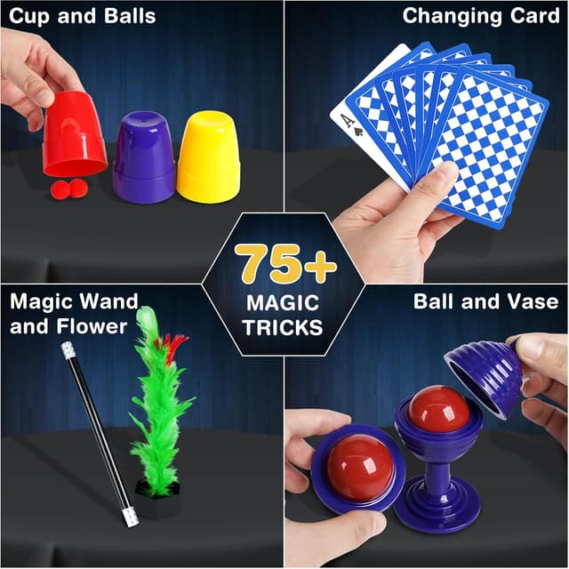 Detalle de DINORUN Kinder Zauberkasten mit Zauberstab & Zauberhut – Zaubertricks für Kinder ab 6 Jahren