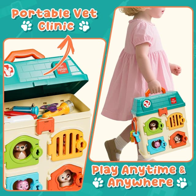 Detalle 2 de Lehoo Castle Kids Vet & Doctors Playset – Pet Clinic Role Play Set for Age 3+