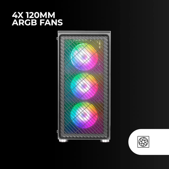 Detalle 2 de Mars Gaming MC-F semitower ATX gaming con vetro temperato, frontale metal-mesh e 4 ventole ARGB 120 mm