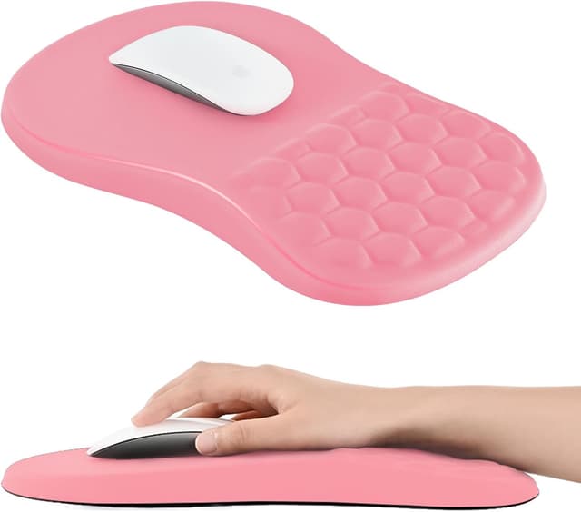 Detalle de EooCoo ergonomisches Mauspad mit Handauflage, Memory-Schaum und rutschfester PU-Basis (300 x 200 mm) – Rosa