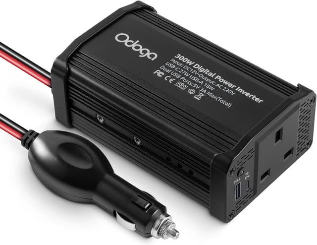 Detalle de Odoga 300W Car Power Inverter (12V to 240V) with USB-A & USB-C 3A Charging Ports