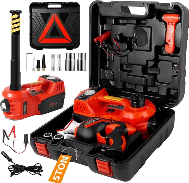 Detalle de TYAYT Electric Car Jack Kit 5 Ton 12V (12V Floor Jack + Impact Wrench + Tire Inflator)