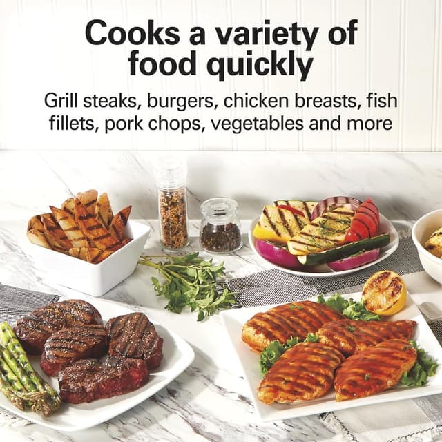 Detalle de Hamilton Beach Electric Indoor Grill (25371) — 6-Serving, Nonstick Easy-Clean Plates, Floating Hinge