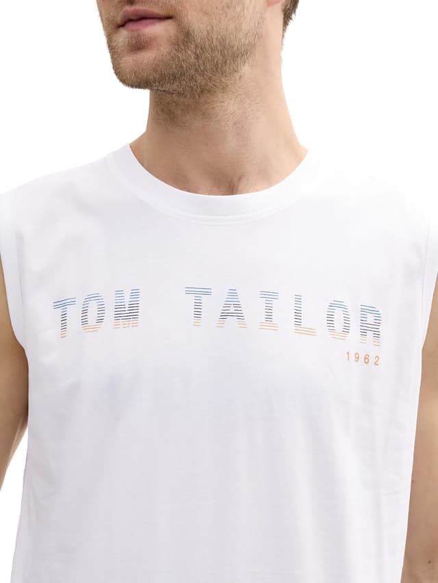 Detalle de TOM TAILOR 1046790 canotta uomo basic in cotone con logo stampato