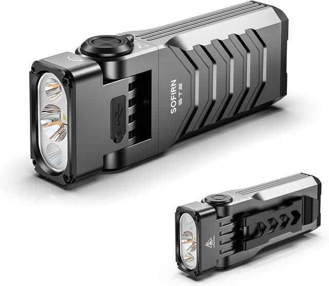 Detalle de Sofirn ST2 EDC torcia ricaricabile 3 in 1: bianca 3000 lm + rossa 660 nm + UV 365 nm, USB-C, magnetica e IPX6