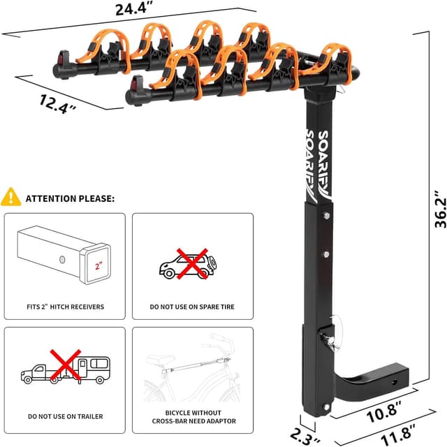 Detalle de Soarify 4-Bike Hitch Mount Bike Rack (2" Receiver) for Cars, SUVs, RVs