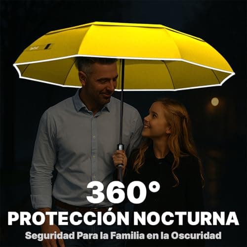 Thumbnail 6 de Royal Walk paraguas de viaje plegable antiviento con doble toldo ventilado, mango de madera y apertura automática (amarillo, L)