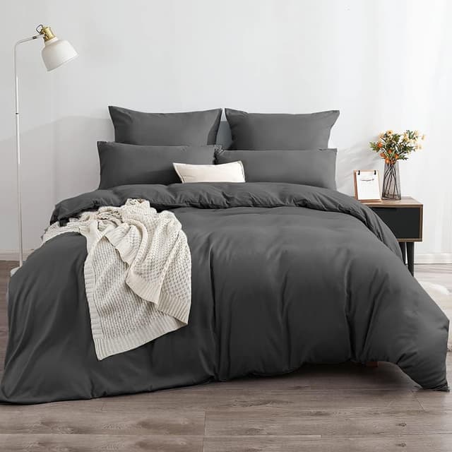 Detalle de Soifox Bettwäsche-Set 200x220 Grau Anthrazit (Mikrofaser, bügelfrei) mit 2 Kissenbezügen 80x80