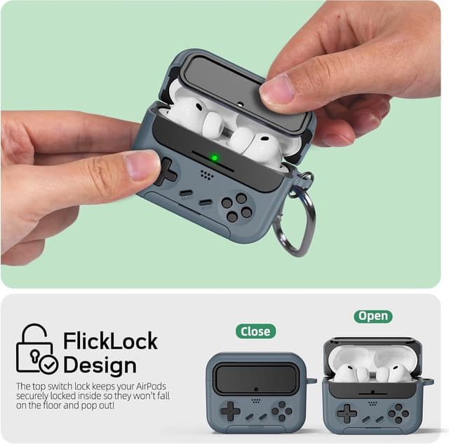 Detalle 2 de Inesore AirPods Pro 3 Case Cover (2025) with Cleaner Kit and Safety Lock – Classic Game Console Design, Black