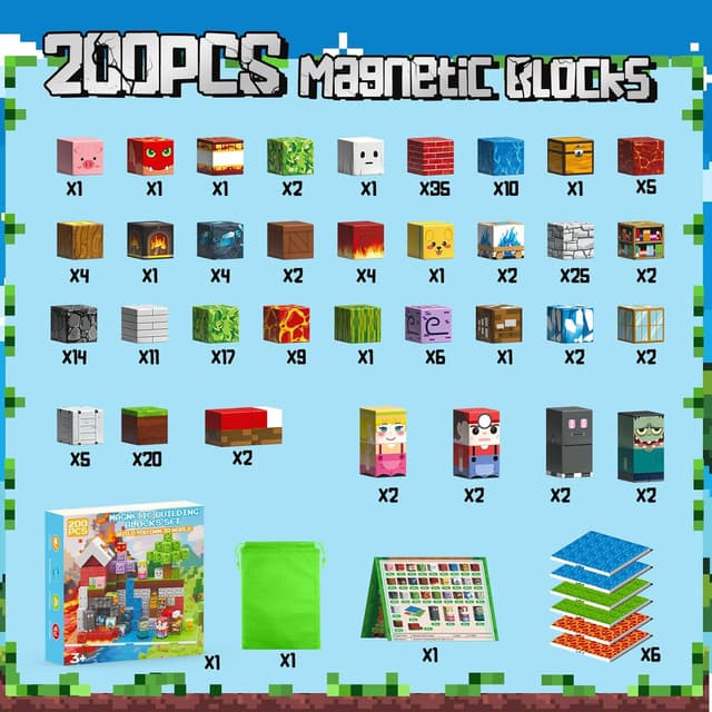 Detalle de iKidiki 200-piece Magnetic Blocks set with 6 expandable bases for ages 3–6