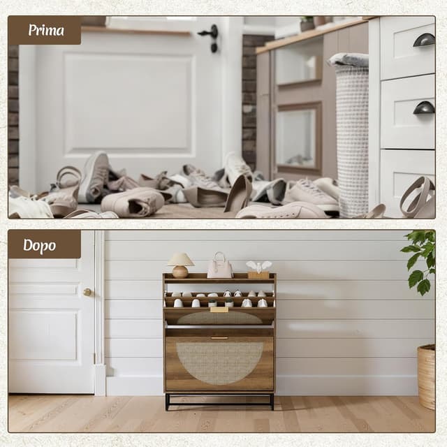 Detalle de BonVache Mobiletto Per Scarpe Stretto con 2 ante e regolazione, scarpiera in rattan (80x24x102 cm)