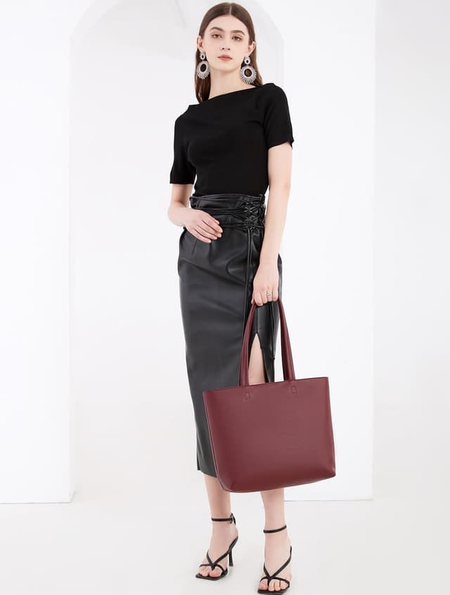 Detalle de MEEGIRL ladies tote bag in faux PU leather with zip and inner pocket, 42 x 12 x 30cm