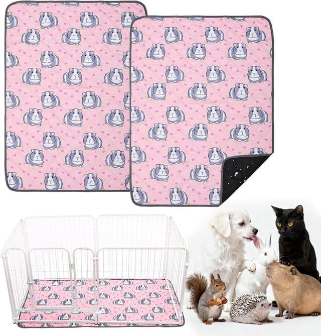 Detalle de HOZKUY 2-Pack Guinea Pig Cage Liners & Bedding 28"x36" washable pee pads with leakproof, non-slip backing