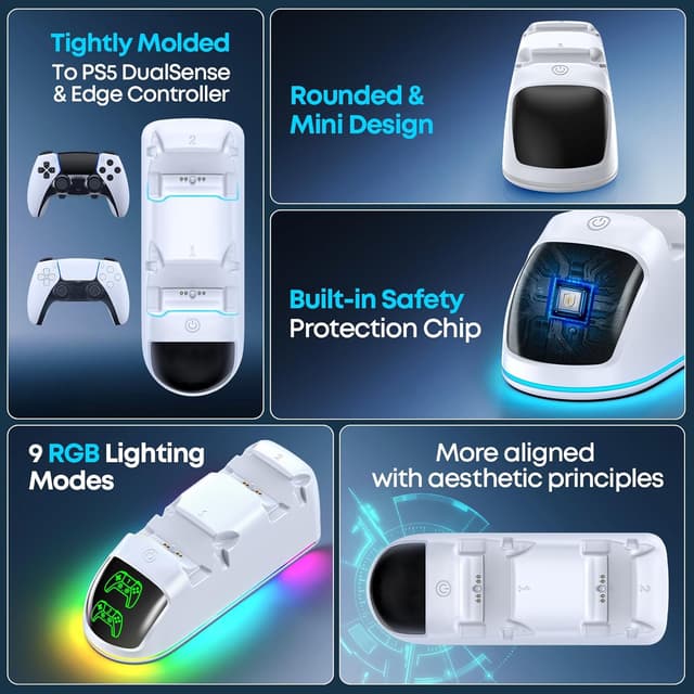 Detalle 2 de Rysker RGB Base de Carga PS5 2H Rápido